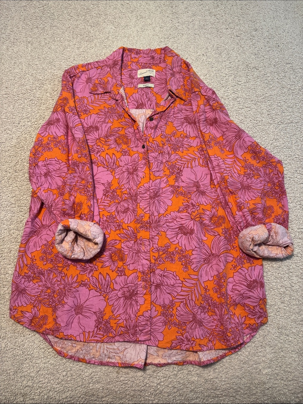 Universal Thread Pink & Orange Floral linen button up long sleeve shirt XL